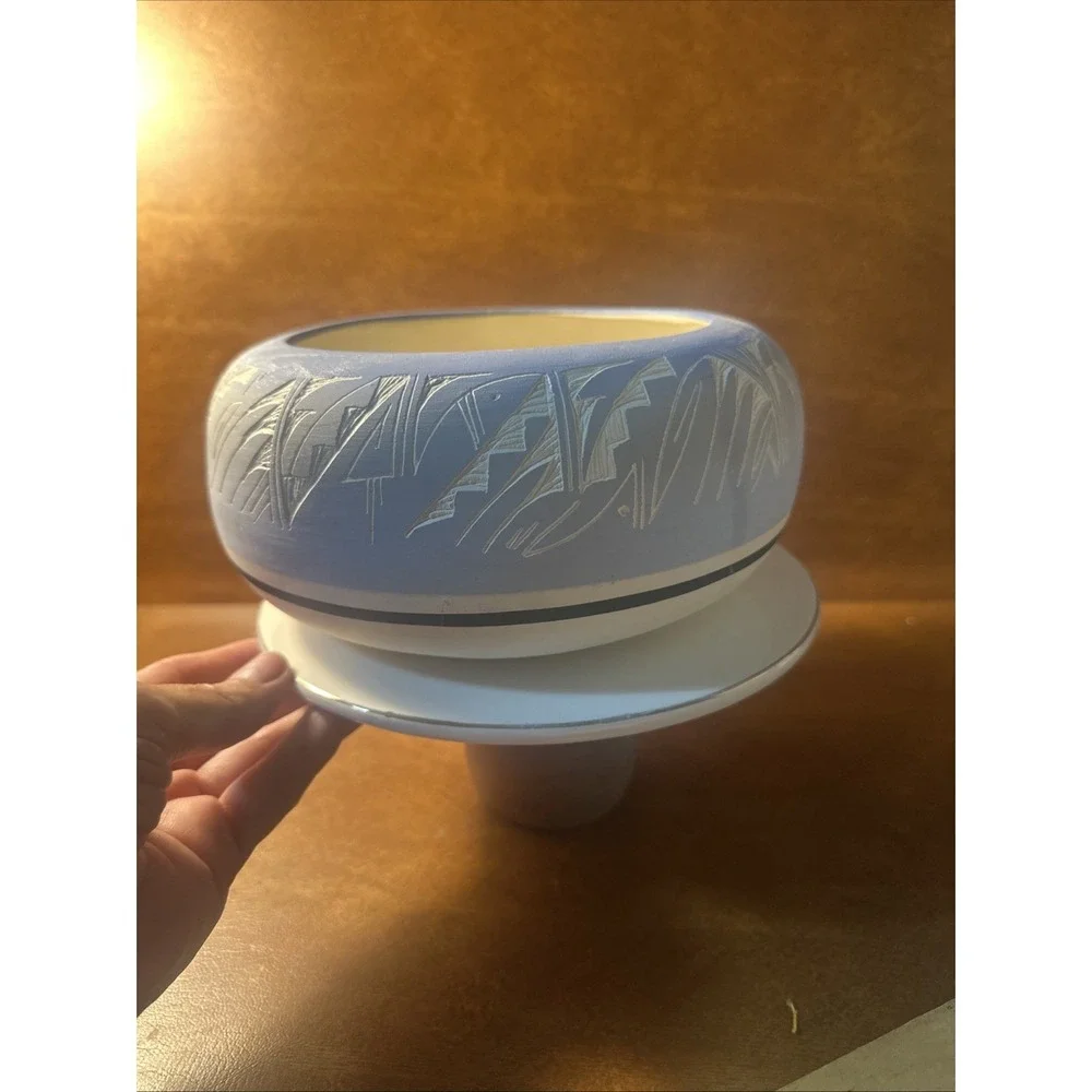 Glazed Purple and White  Pottery 8 inch Bowl by NHII USA   74